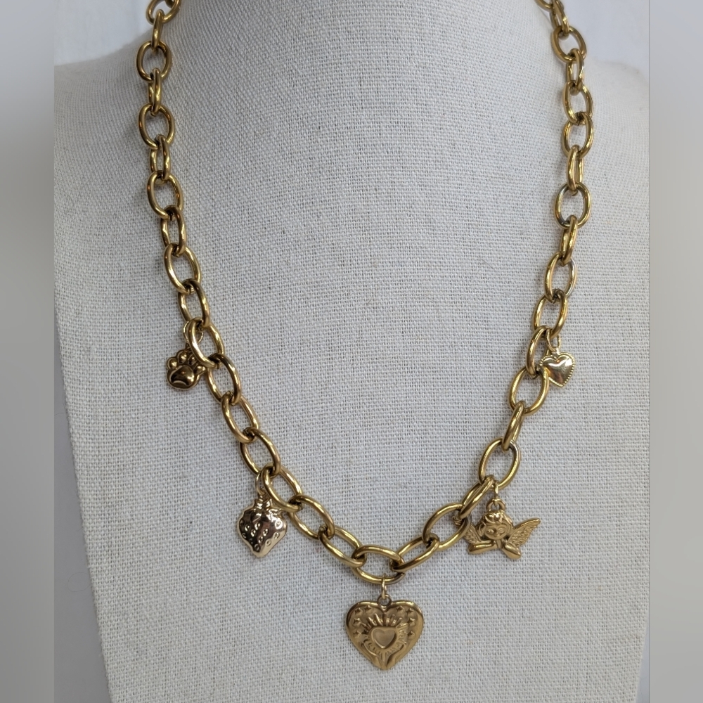 Artisan Gold Charm Necklace - Unique Handmade Statement Jewelry- J019
